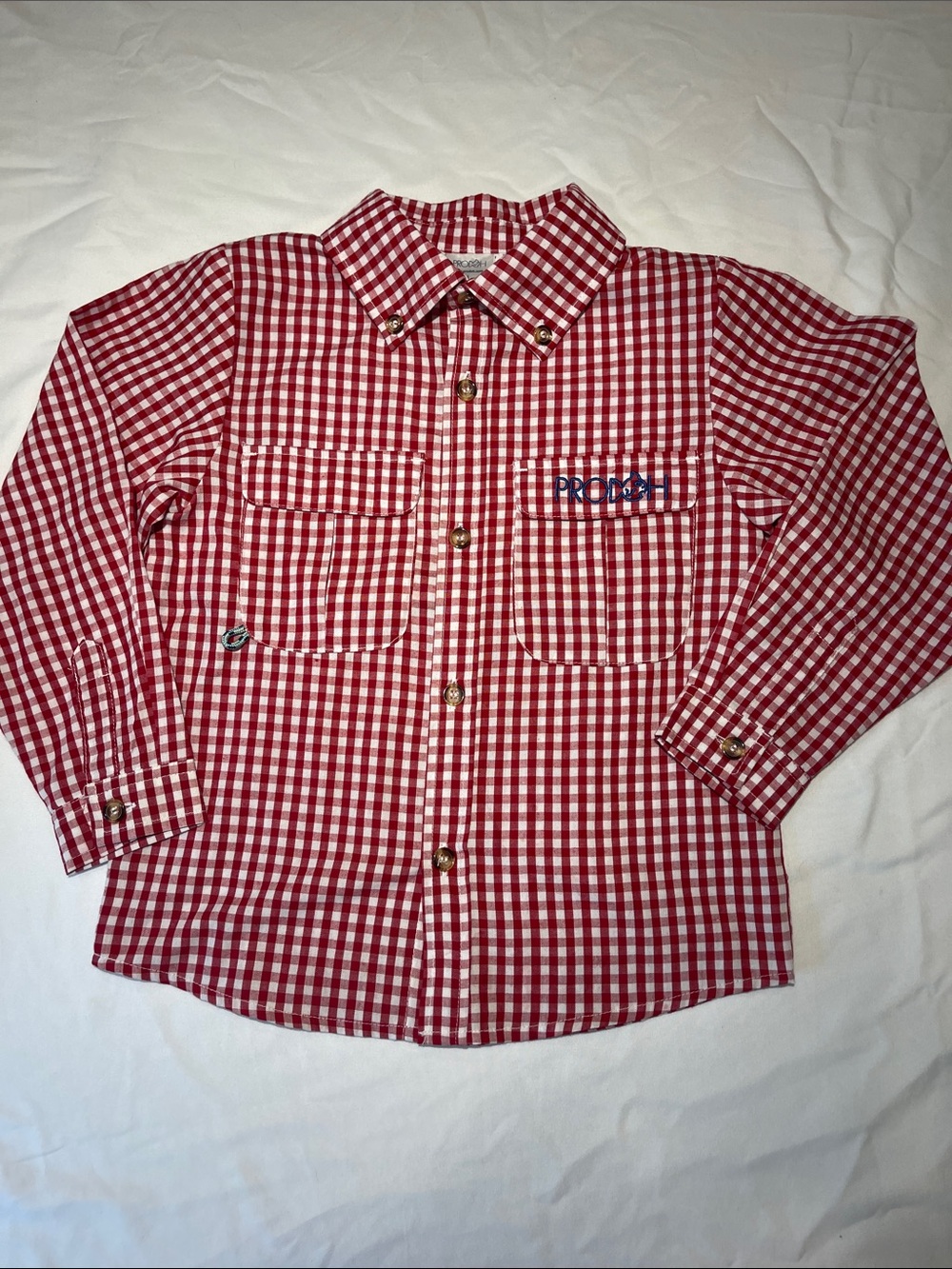 Kids Red Gingham Button-Down Shirt with Chest Pockets